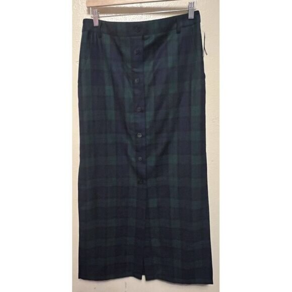 Pendleton Plaid Tartan Navy Green Wool Button Down Skirt Maxi Side Slit Sz 6 NWT - Picture 1 of 13